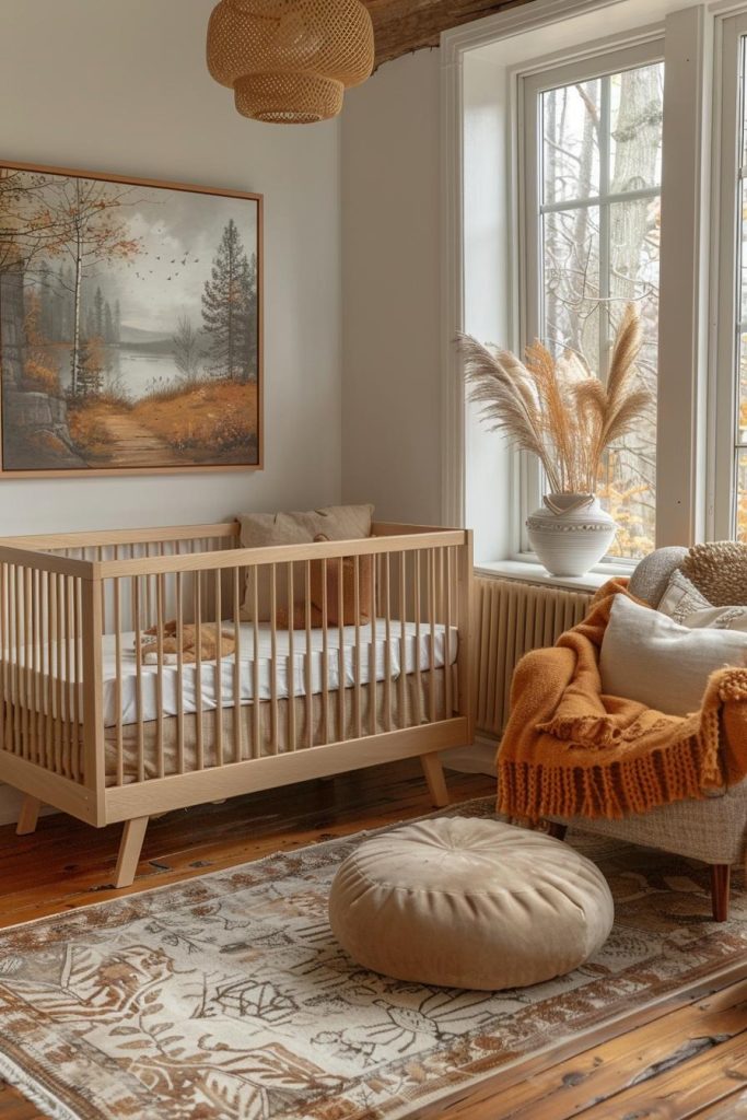 Muted tones and pleasant textures create a calm and relaxed rest area for little boys that is also good for mom and dad.