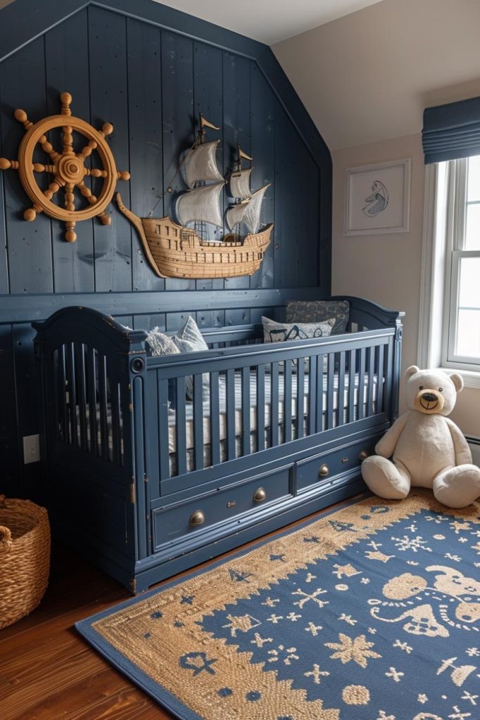 In this playful children's room, pirate ships and treasure maps experience a daring adventure on the high seas.