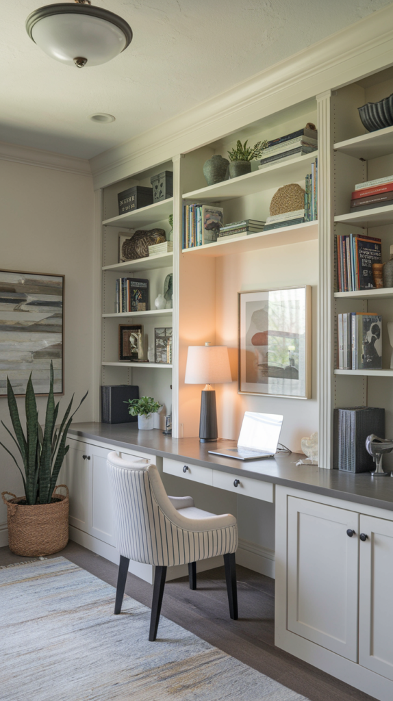 Built-in bookshelves and desk combo