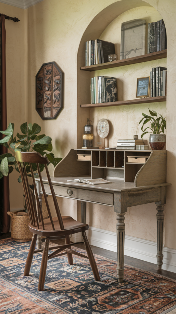 Vintage desk with cozy carpet