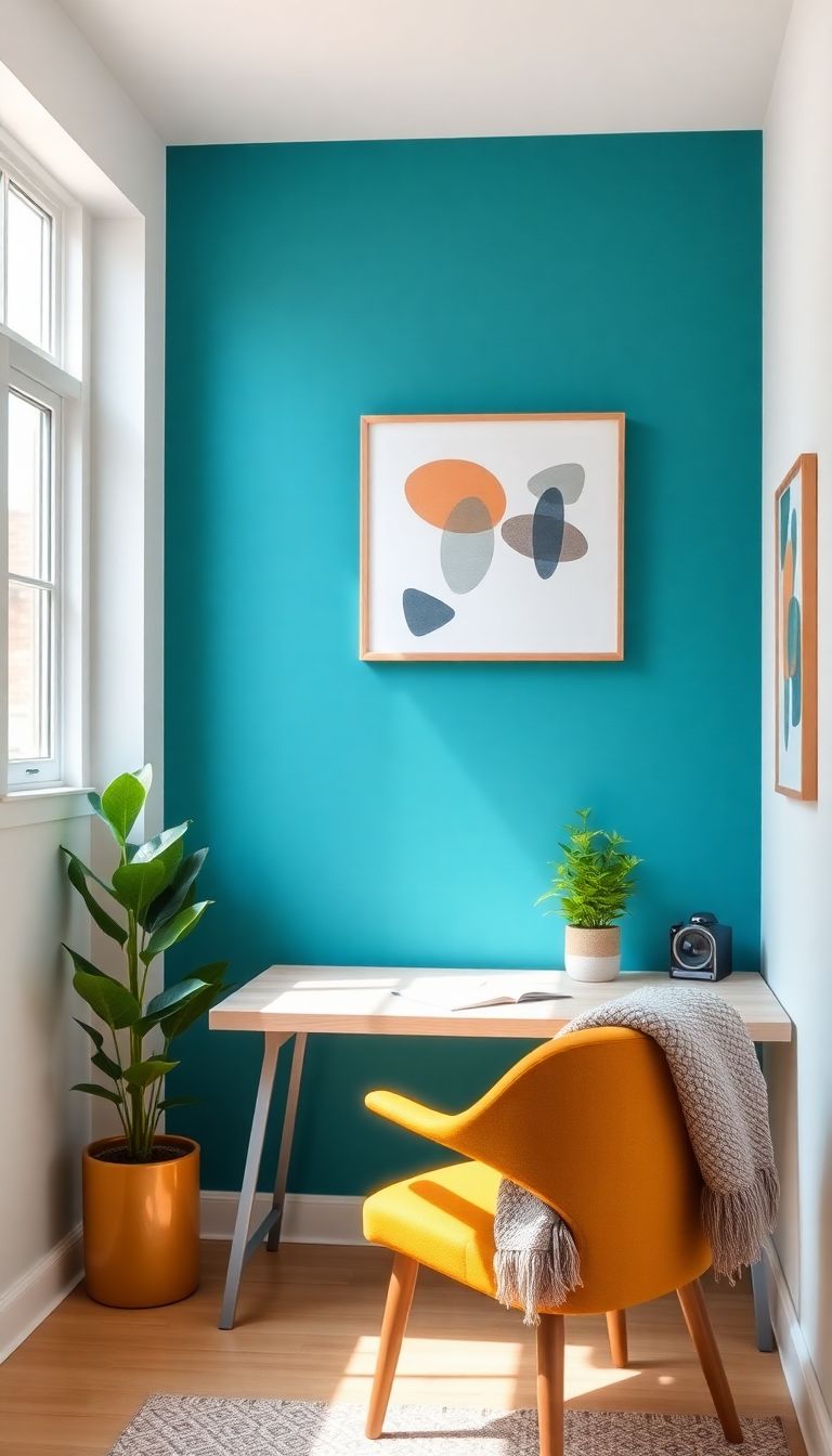 Colorful accent wall workspace