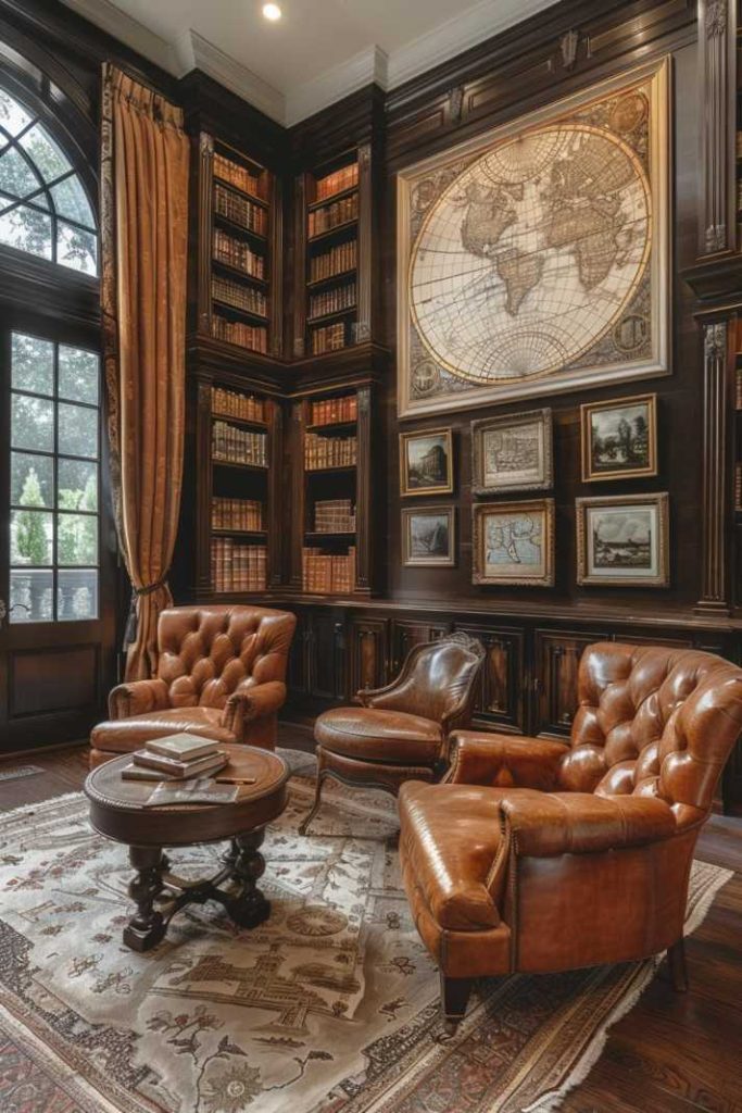 Add a touch of historical splendor to a room by displaying antique maps or carefully framed historical documents on a large wall with storied charm and timeless appeal, inviting the past to weave its narrative into the present.