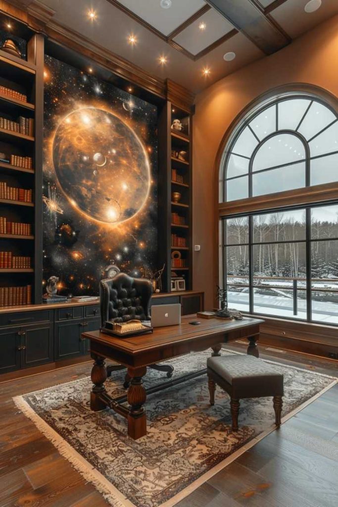 Transform a massive wall into a boundless expanse of heavenly wonder. A sky-themed mural or an intricately designed sticker captures the essence of the sky.