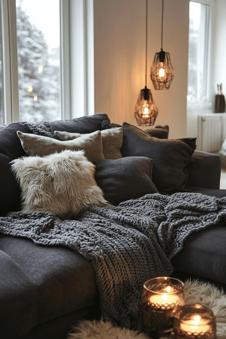 Living room with anthracite-colored couch