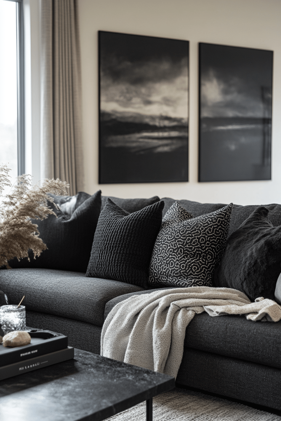 Living room with anthracite-colored couch