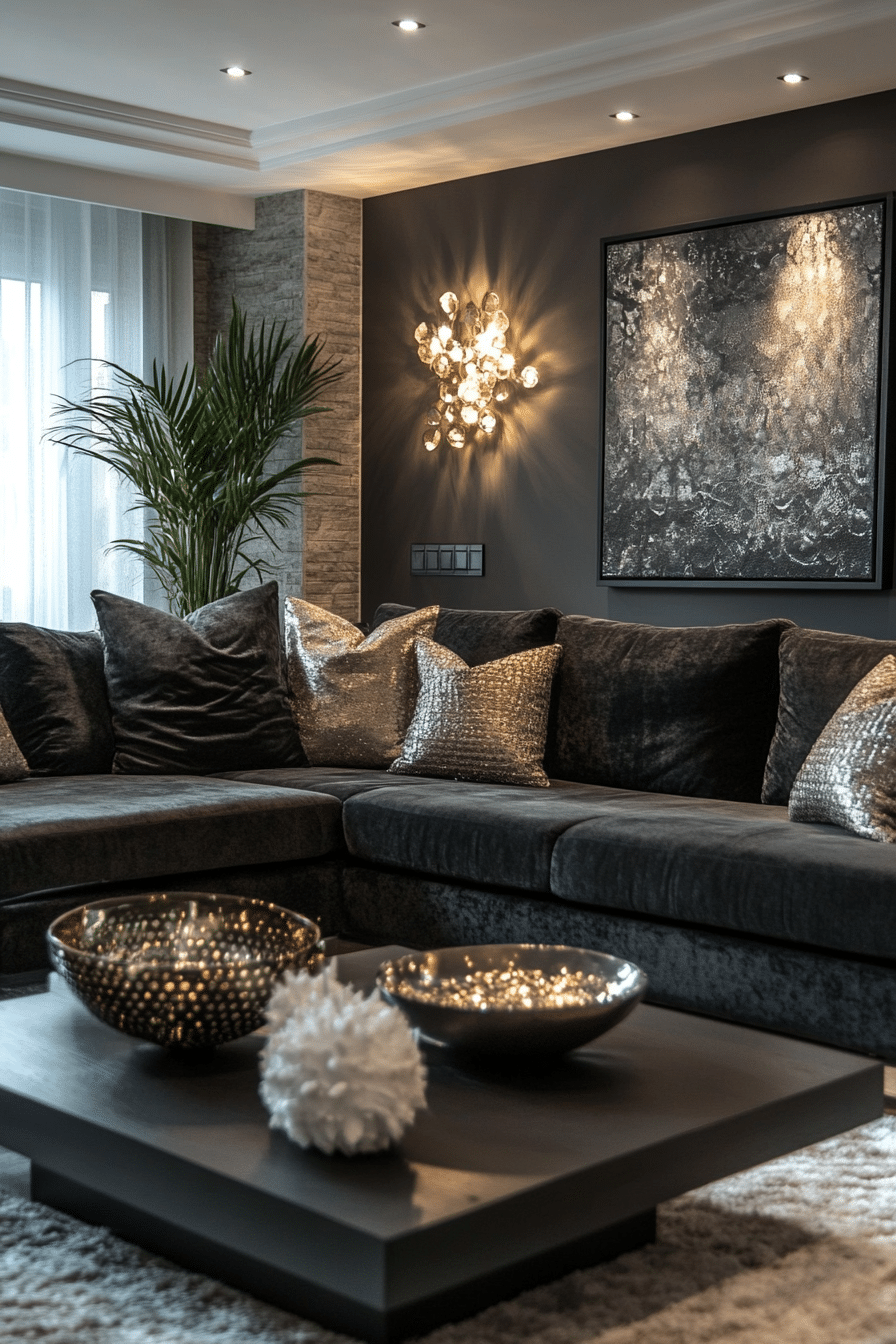 Living room with anthracite-colored couch