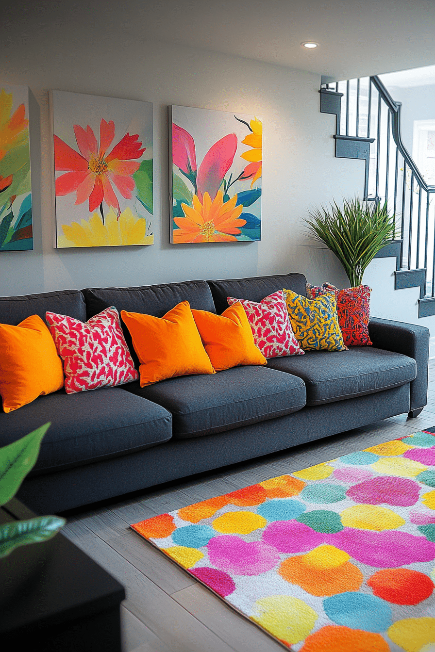 Living room with anthracite-colored couch