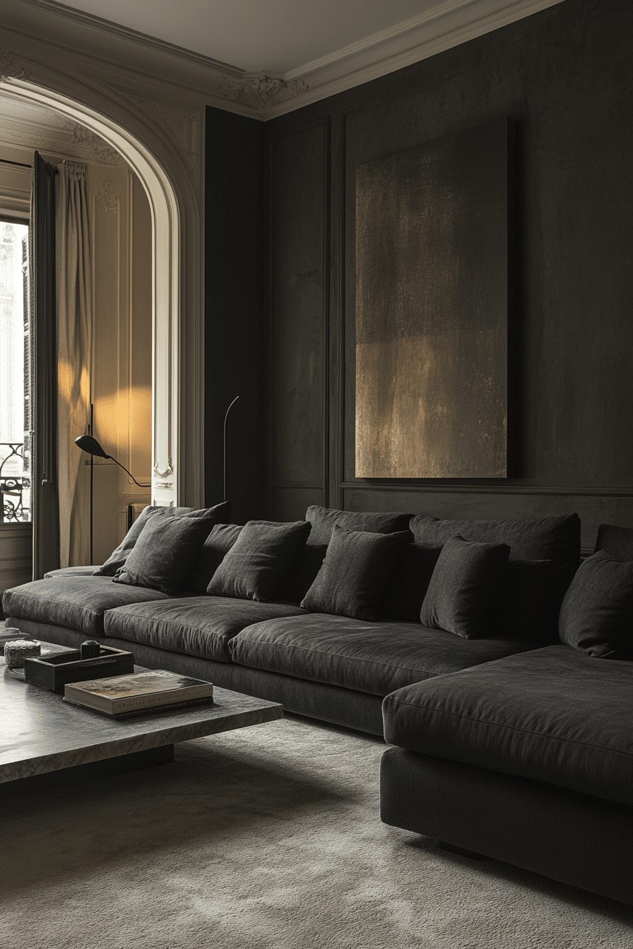 Living room with anthracite-colored couch