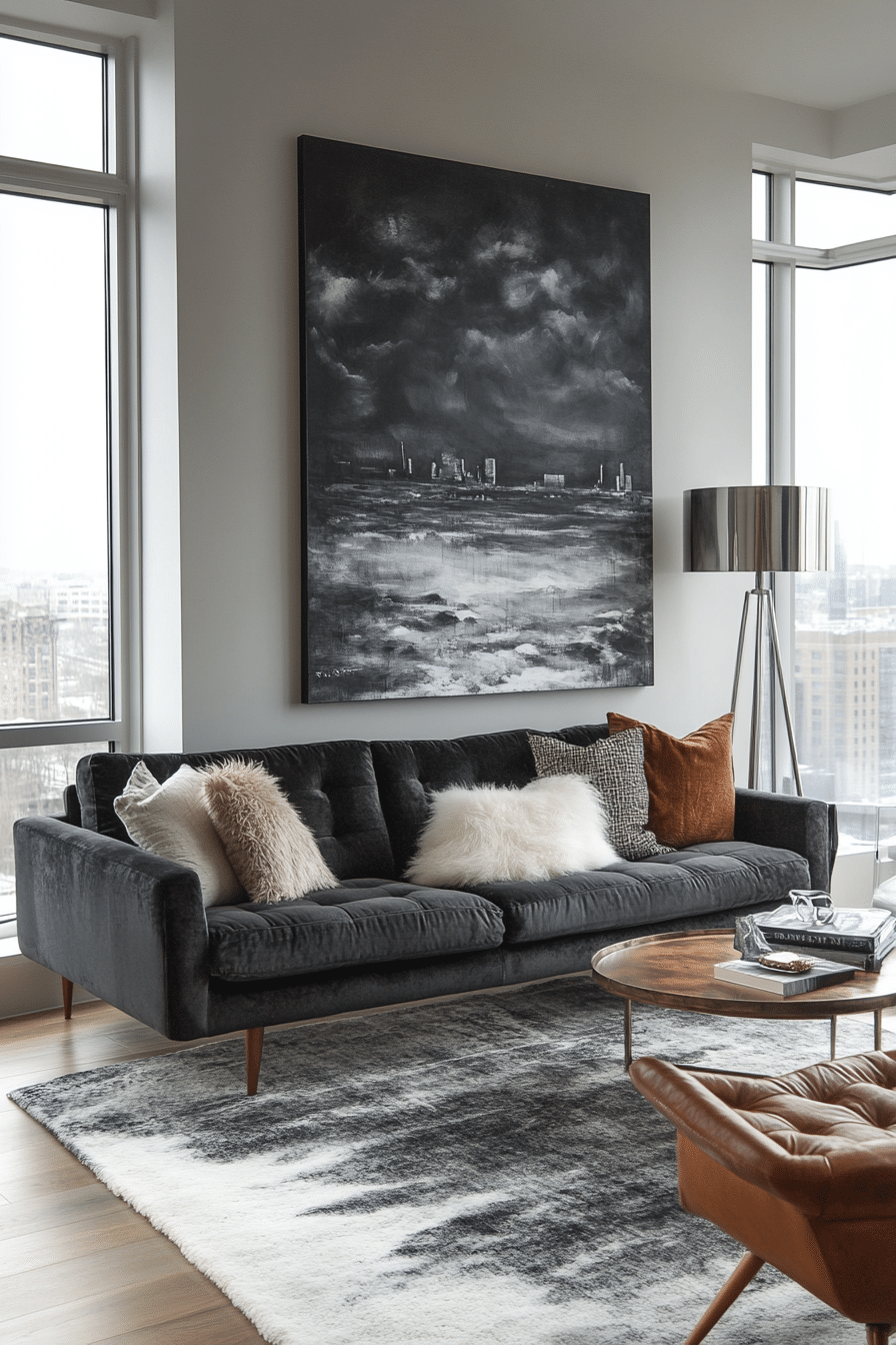 Living room with anthracite-colored couch