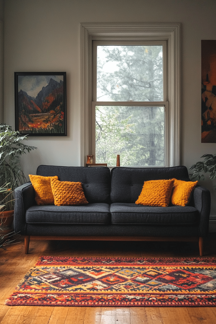 Living room with anthracite-colored couch