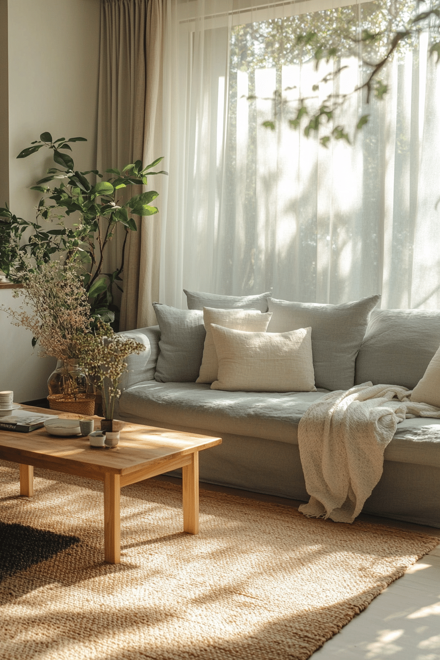 Living room with charcoal couch