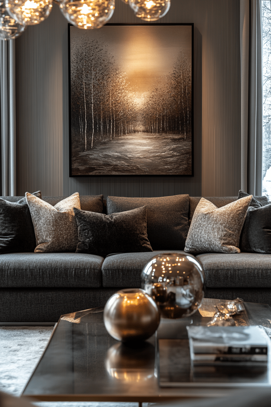 Living room with anthracite-colored couch