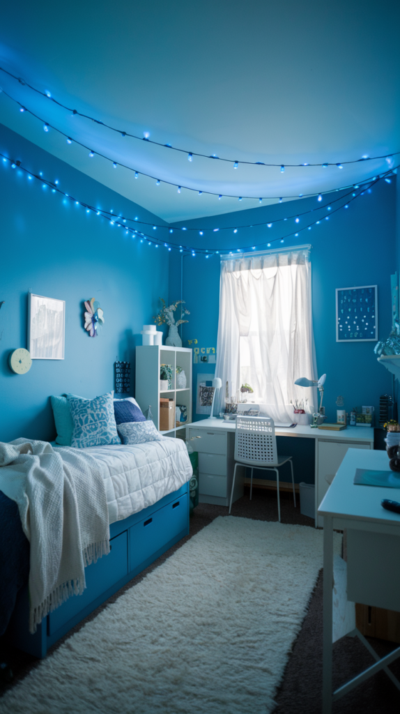 Fairy lights in soft blue tones