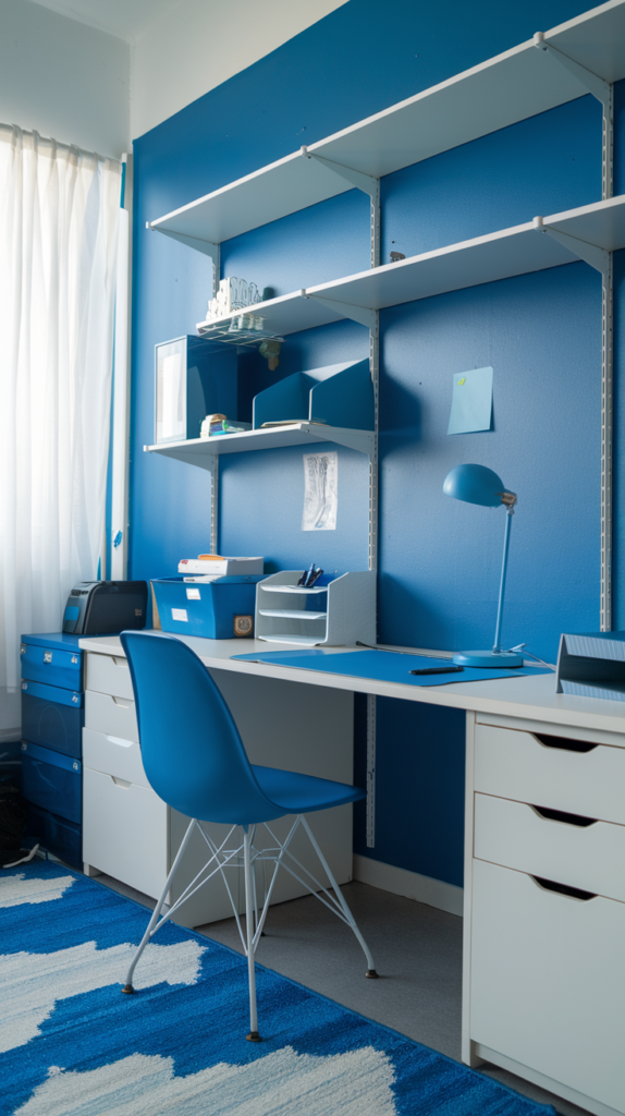 Desk accessories in soft blue tones