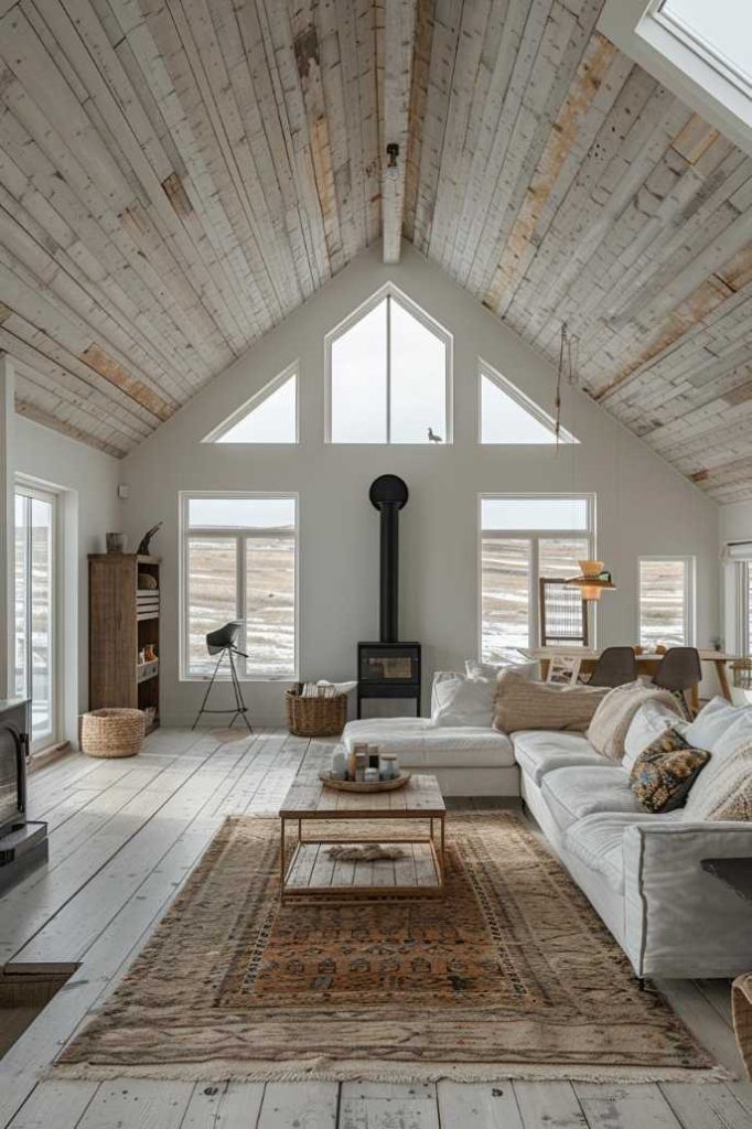 The Barndominium's interior is imbued with a sense of calm and balance as the simple yet effective Scandinavian-inspired decor takes center stage, giving the space a calming atmosphere and harmonious design aesthetic.