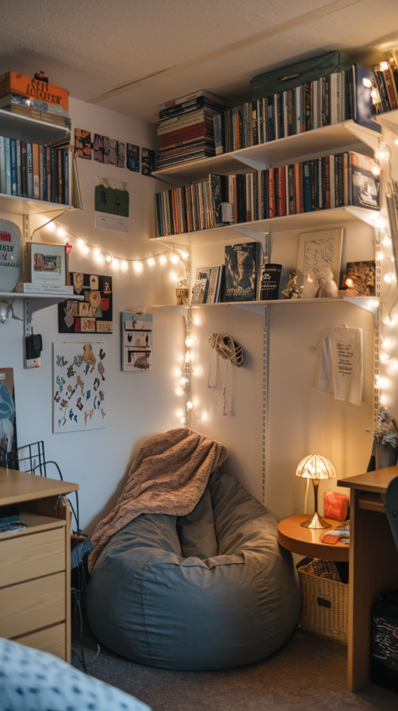 Cozy reading corner with bean bags or cushions