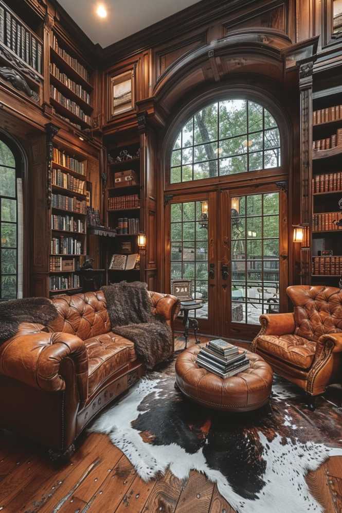 Magnificent mahogany bookshelves house leather-bound books and trivia about the country, while a sturdy leather rug underfoot ensures undeniable authenticity.