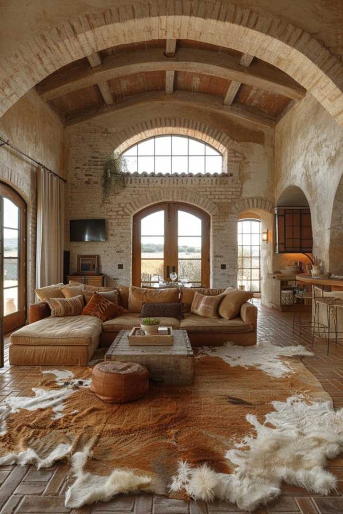 Terracotta tiles stretch across the floor while tall, rounded archways invite the gentle whisper of a tranquil hacienda.