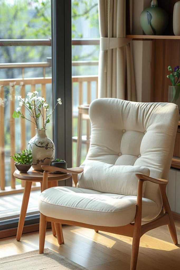 An elegant side table balances beauty and purpose, showcasing small planters that breathe life into the area. A beautiful, delicate vase adds a personal touch.