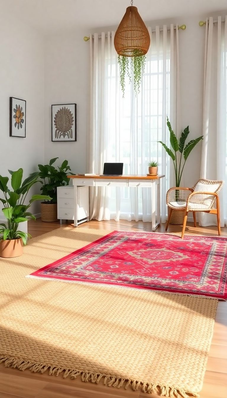 Create a layering of a bohemian rug