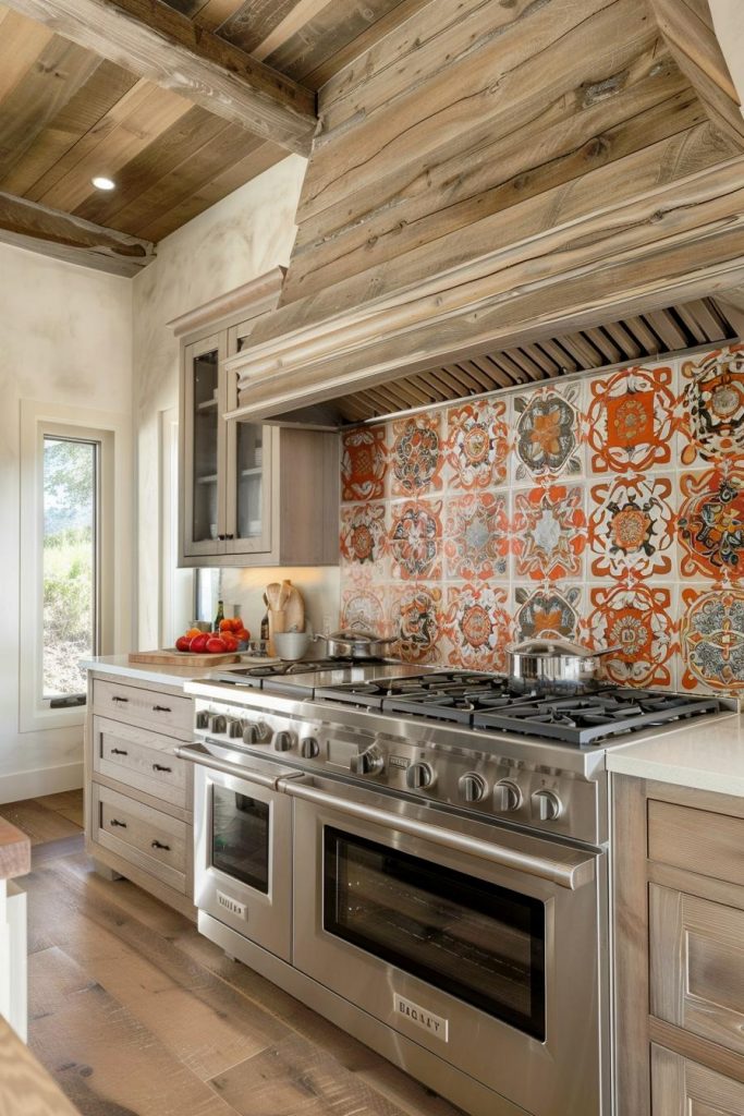 Handcrafted tiles showcase the craftsman's distinctive signature, each with its subtle imperfections that combine to create a masterpiece in a farmhouse kitchen.