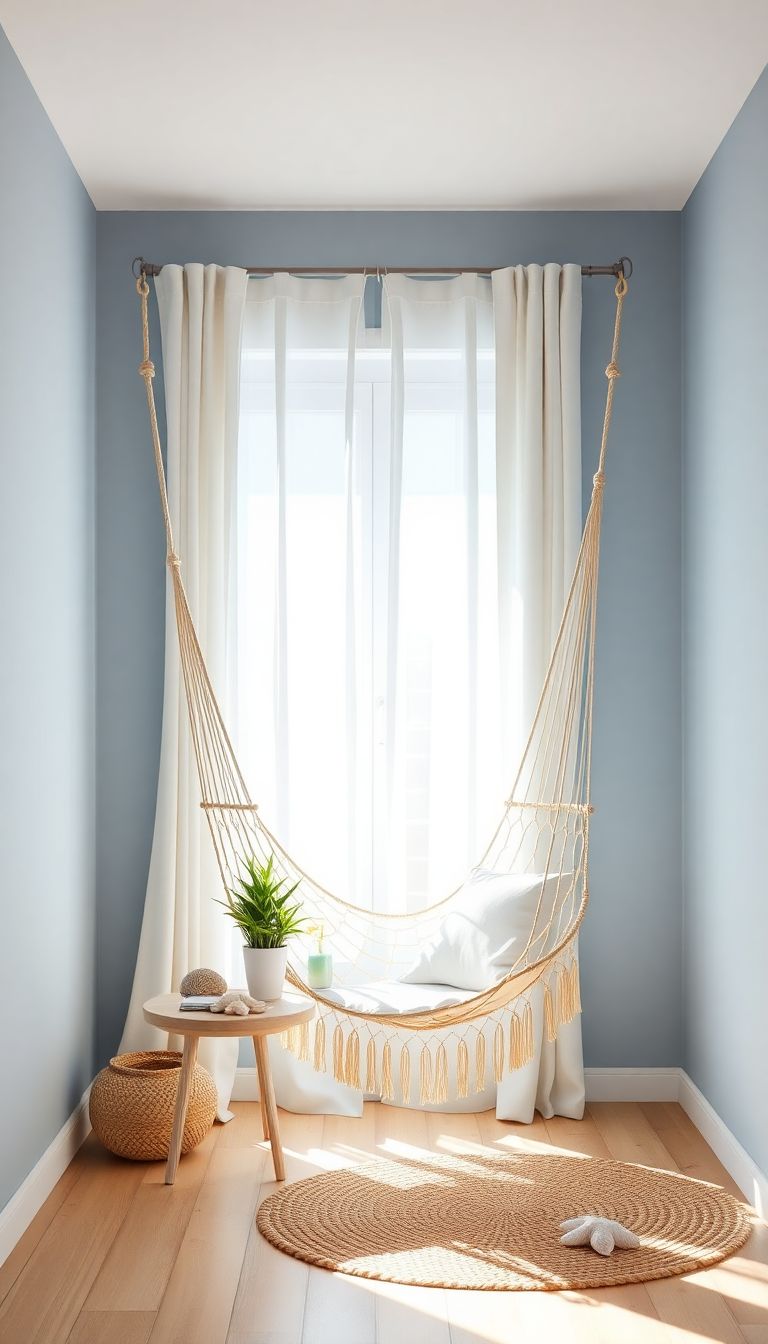 Relaxing corner nook with hanging chair