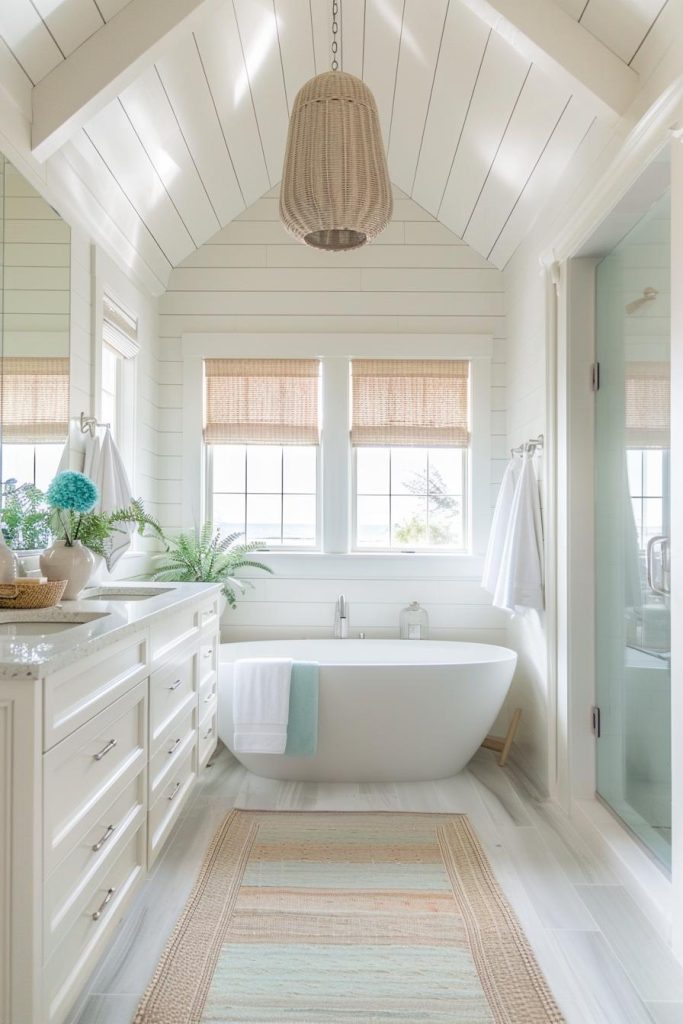 Airy, bright and undeniably beachy, the space is a charming homage to coastal living with its fresh color palette.