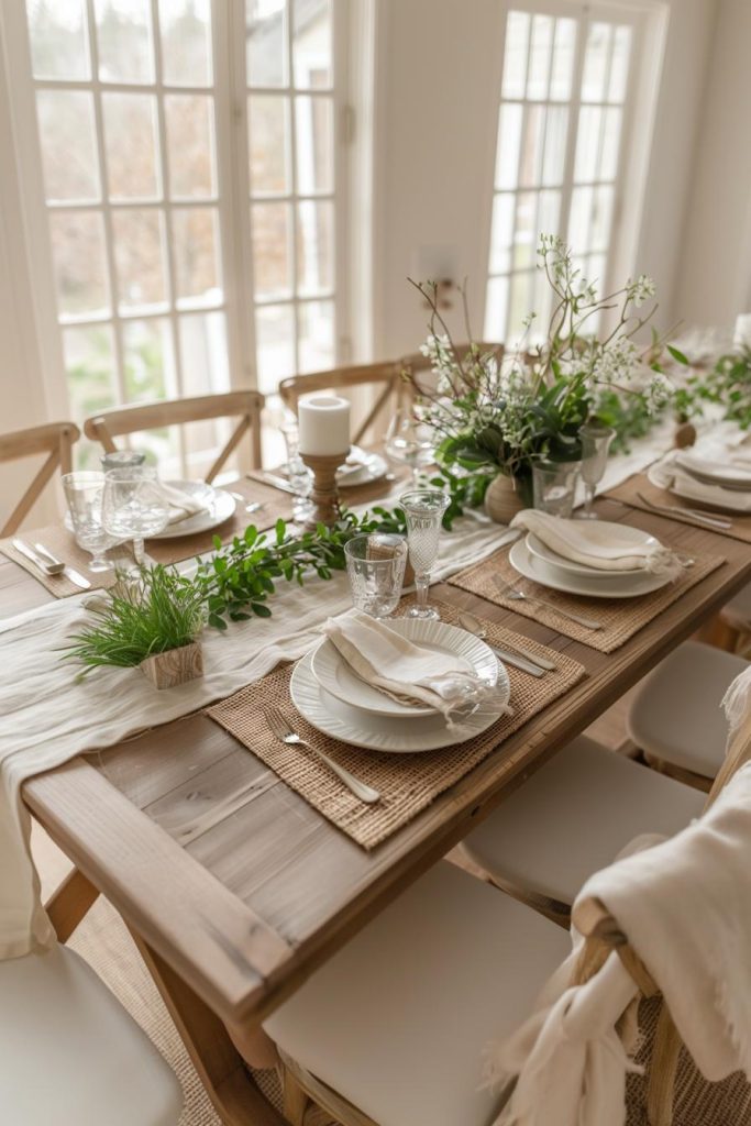 Delicate light brown placemats form the foundation for a rustic yet sophisticated Mother's Day decoration. Combined with a <a href=