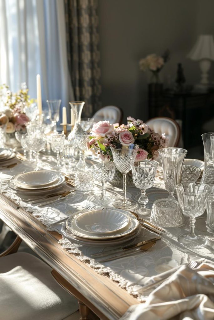 Flowers are an important part of a Mother's Day celebration. On this table, <a href=