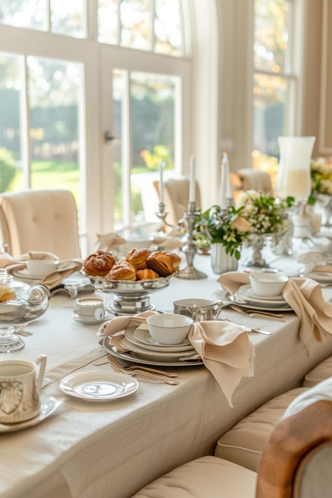 Imagine a European café on Mother's Day and recreate it on your table, with chic table settings that meet the scent of freshly brewed coffee, silver bowls of pastries and elegantly folded cream napkins.