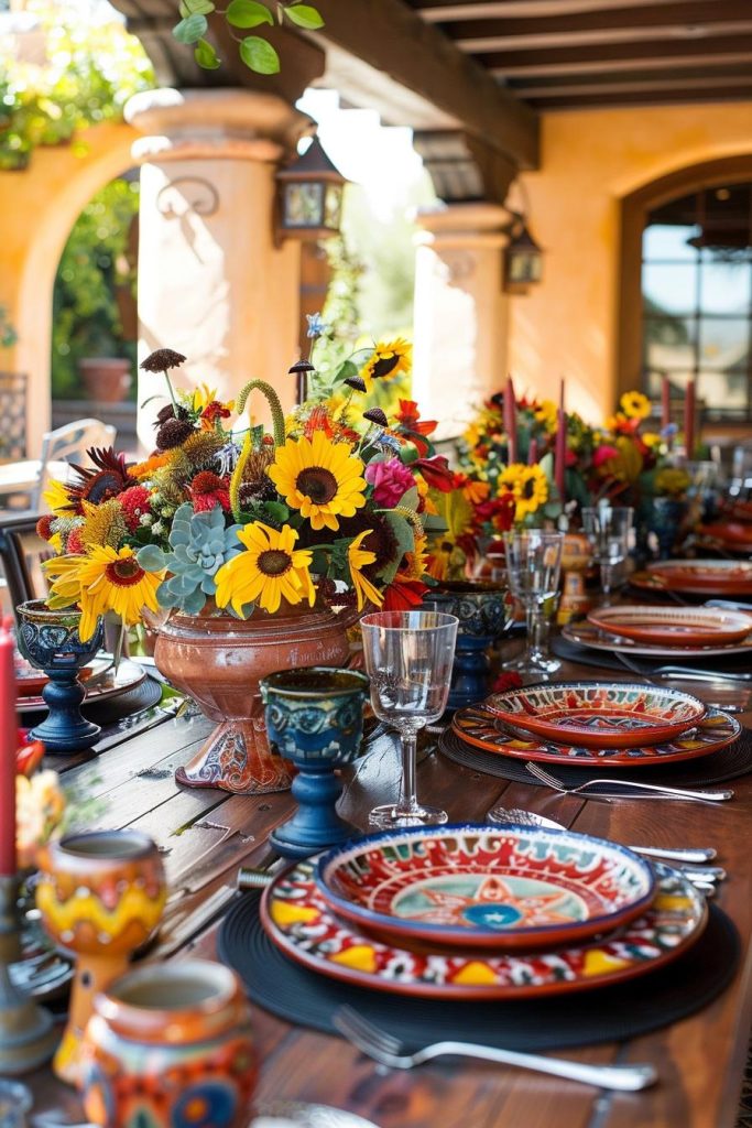 Warm, sunburned terracotta tones are an excellent idea for the Mother's Day table. Crafted from beautiful stoneware and Southwestern colors, this table adds an artisanal touch to the celebration. It's perfect for a sunny outdoor celebration.