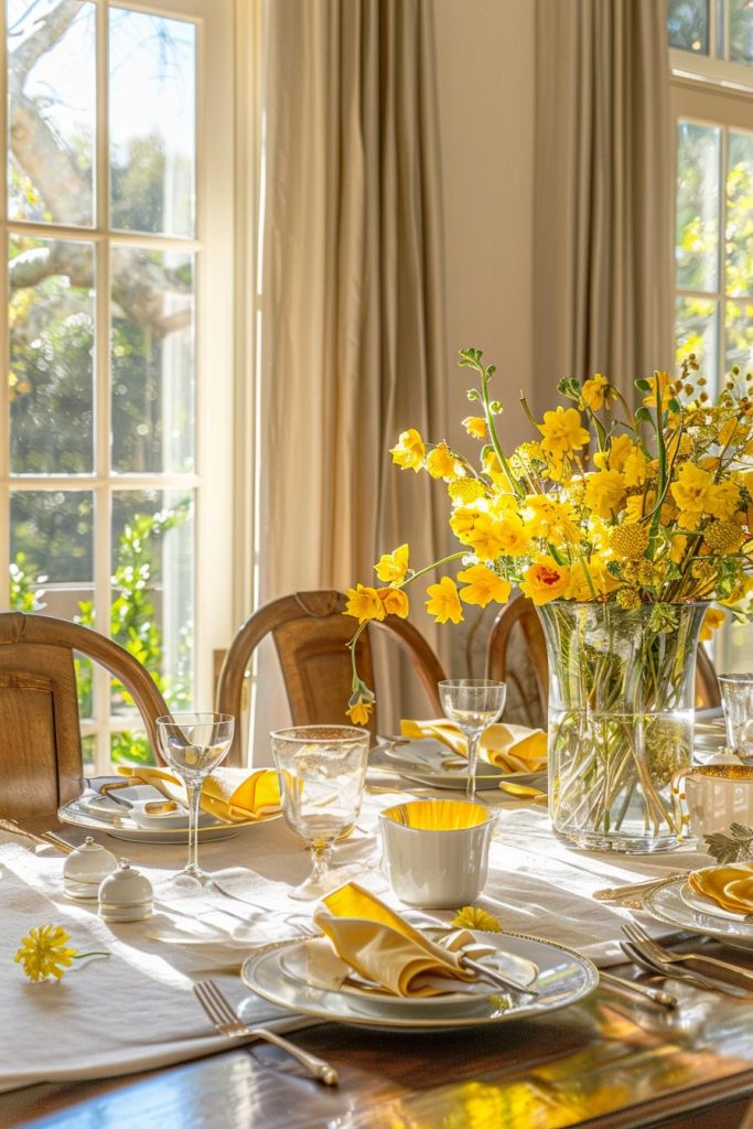 A table set for Mother's Day glows in the morning sun and is adorned with <a href=