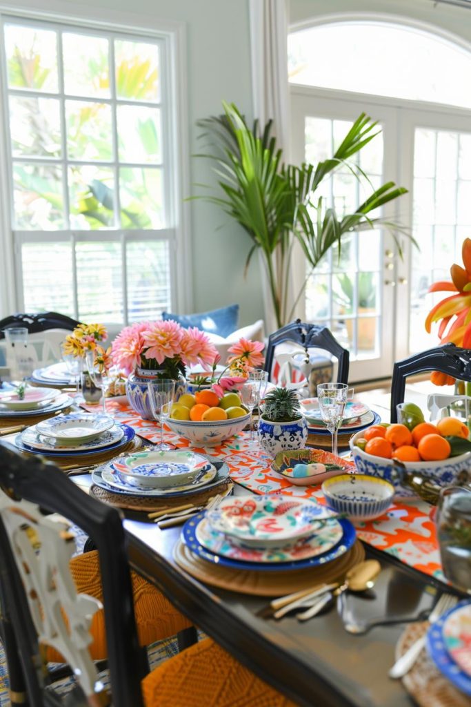 Do you want a carefree, bright and bold idea? Why not try bohemian chic? Bohemian patterns dance whimsically on a Mother's Day table, mingling with eclectic jewelry pieces and a mix of vibrant textures.