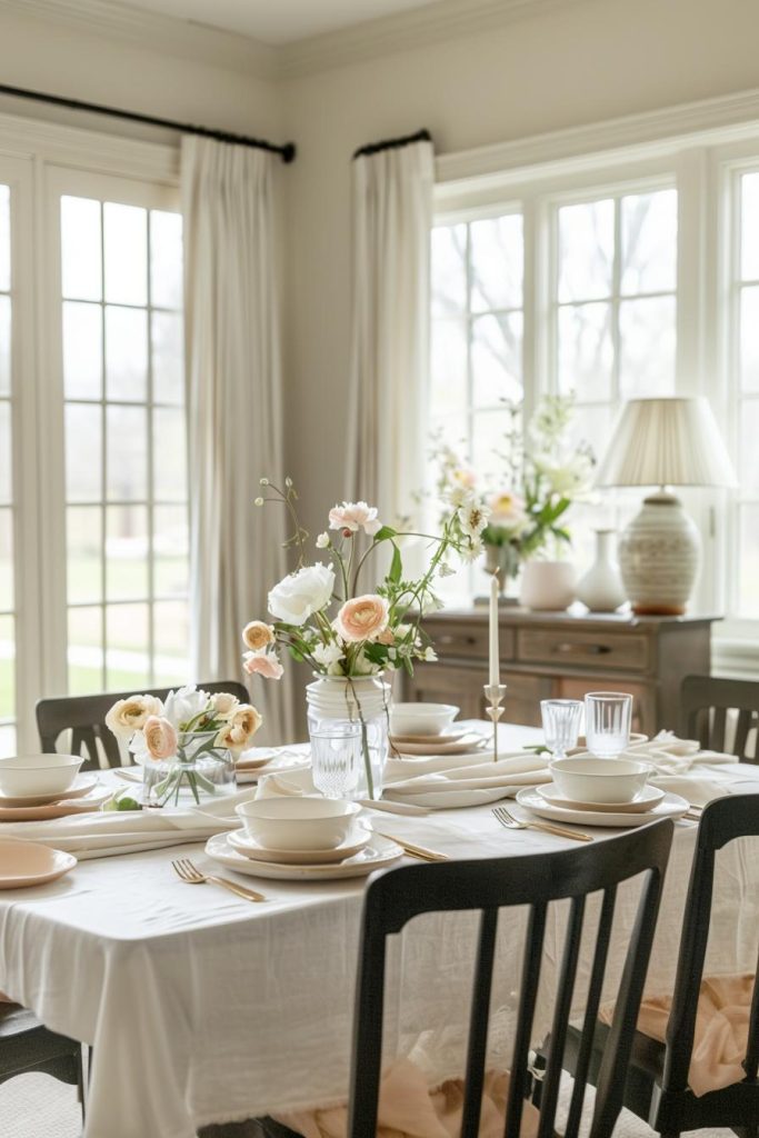 A Mother's Day table becomes a canvas for watercolor flowers, where gentle brushstrokes of paint merge to create a delicate and artistic tableau.