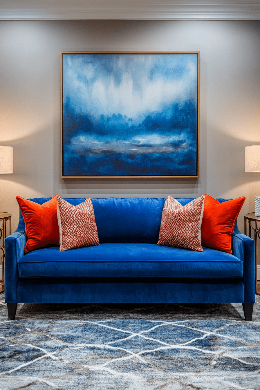 blue couch in the living room