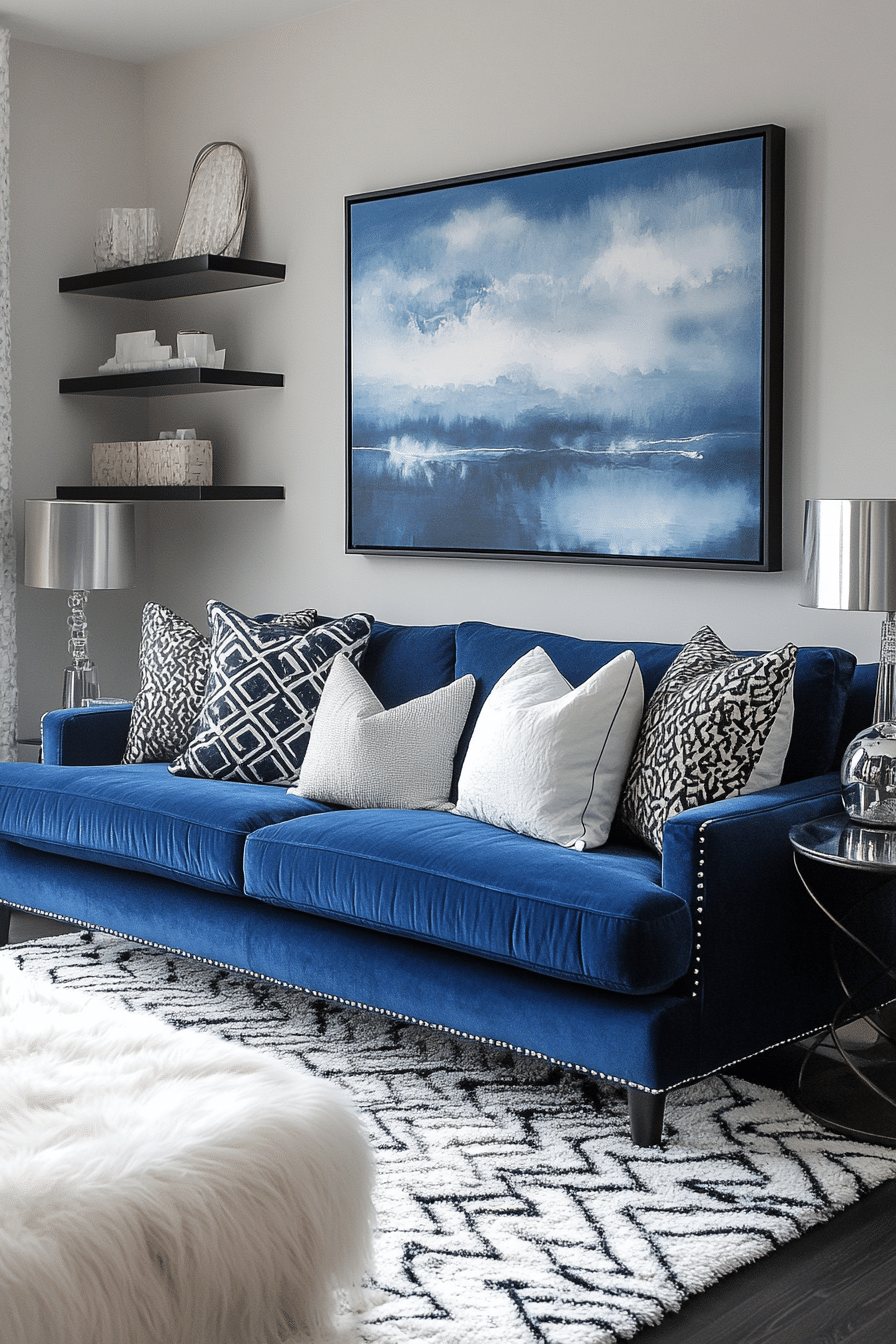 blue couch in the living room