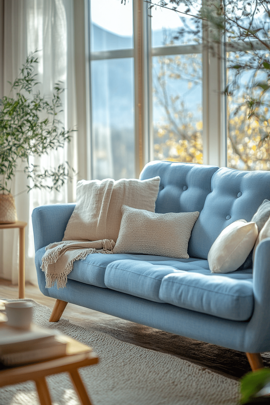 blue couch in the living room