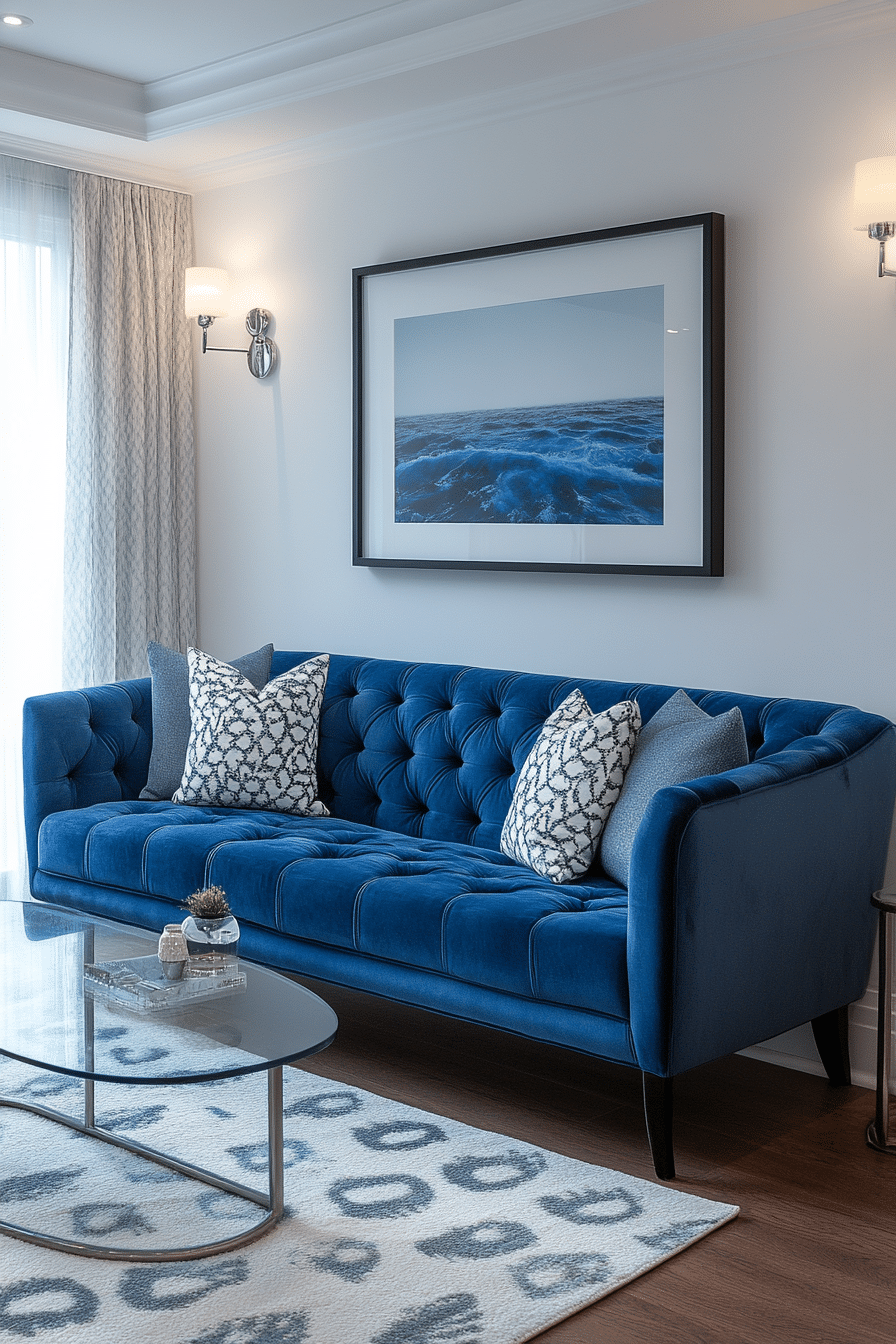 blue couch in the living room