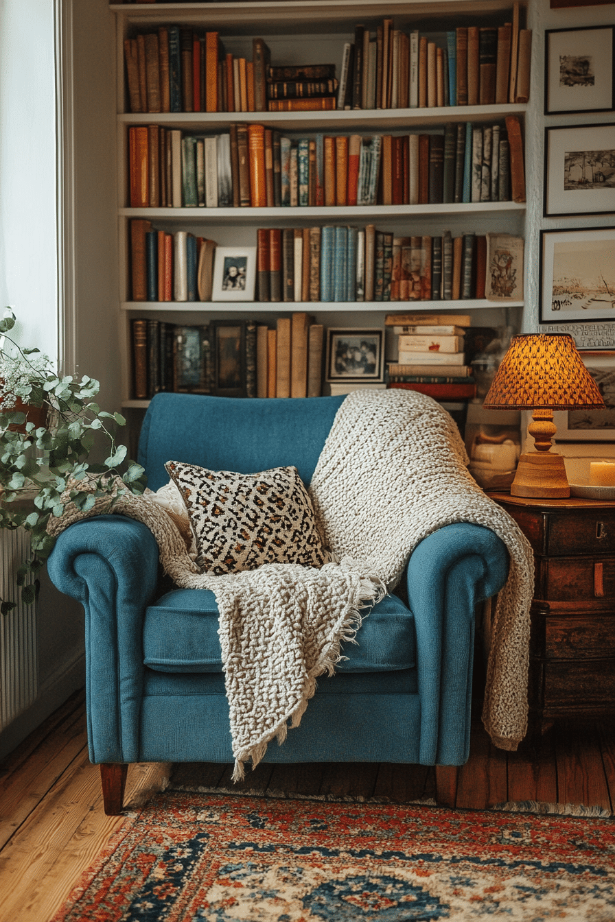 blue couch in the living room