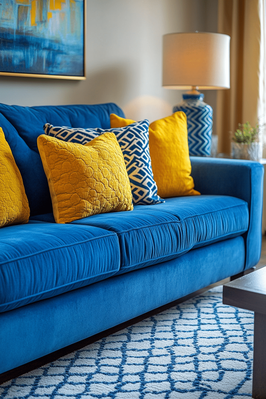 blue couch in the living room