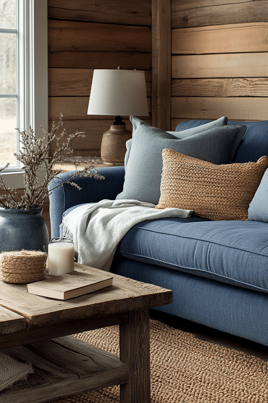 blue couch in the living room