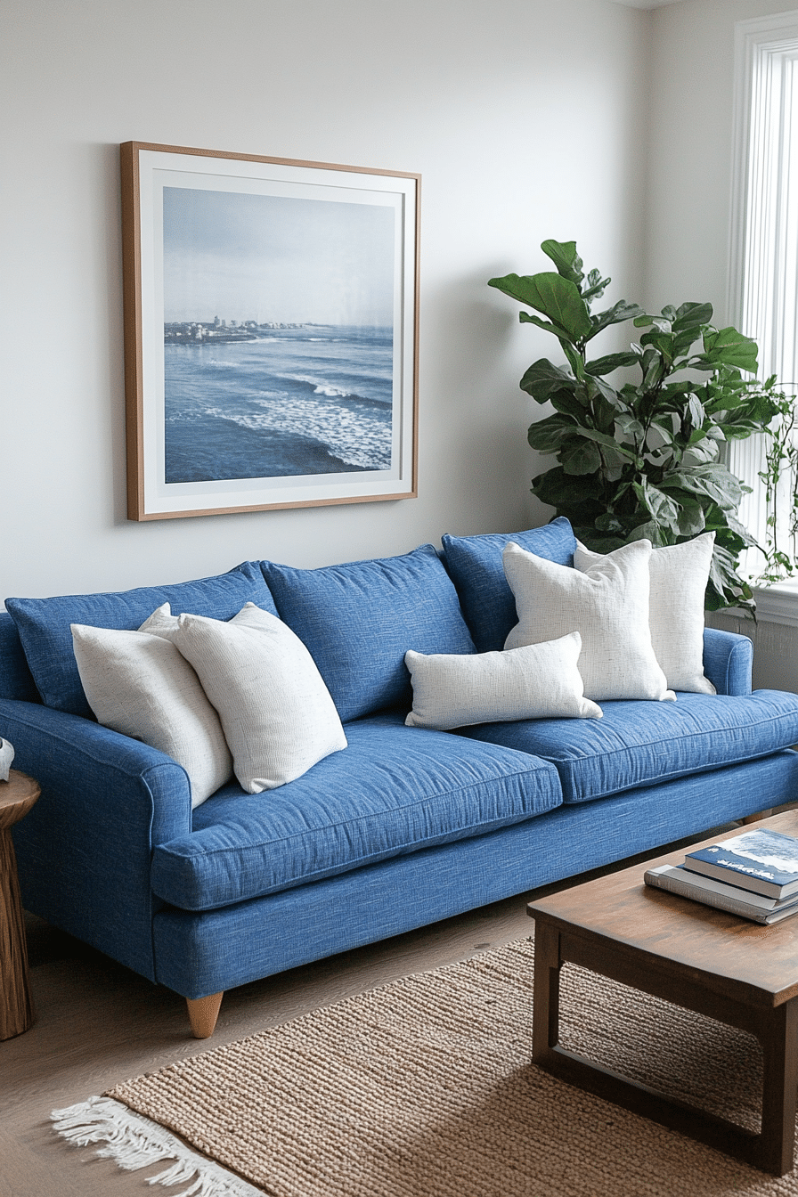 blue couch in the living room