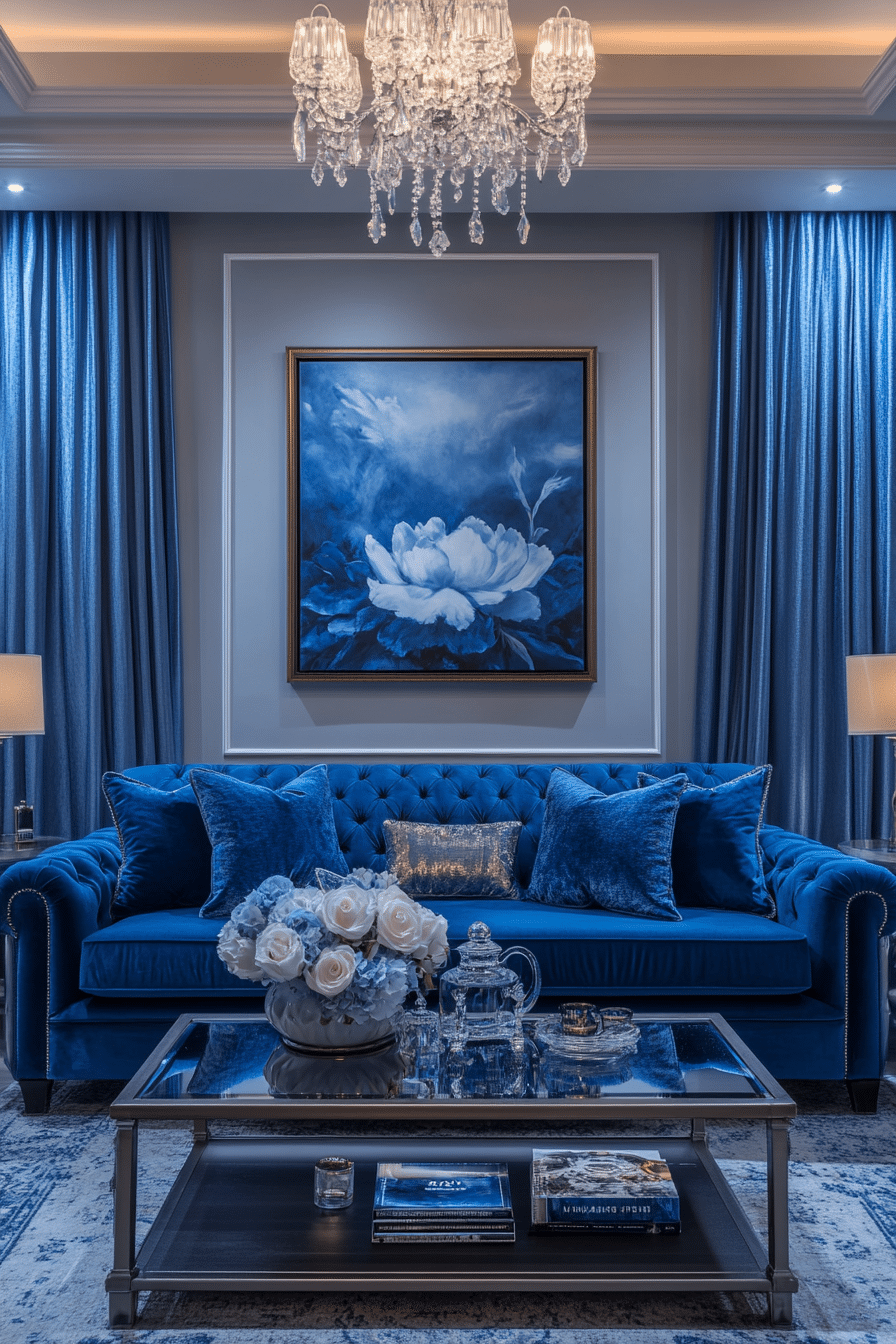 blue couch in the living room