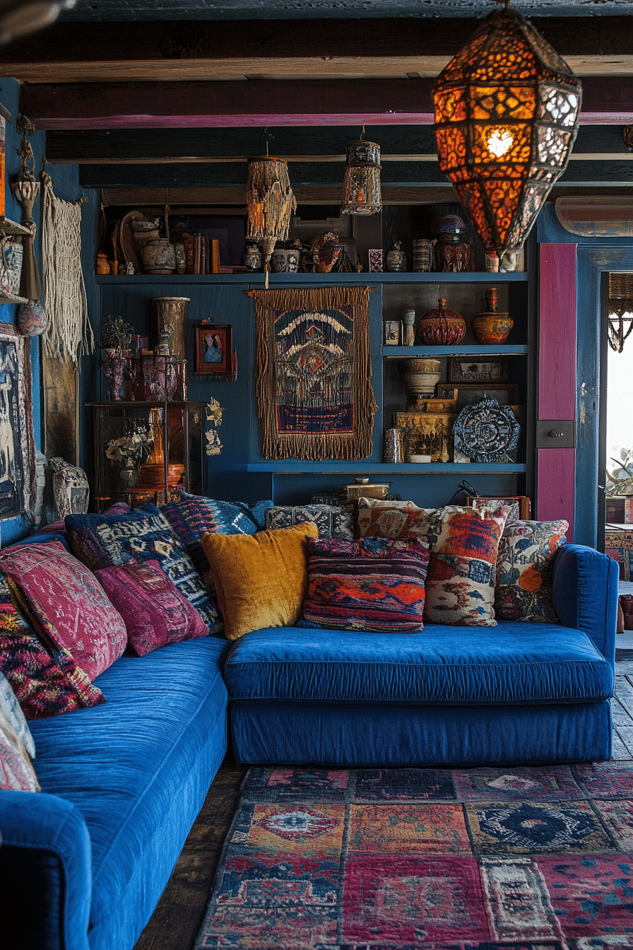 blue couch in the living room