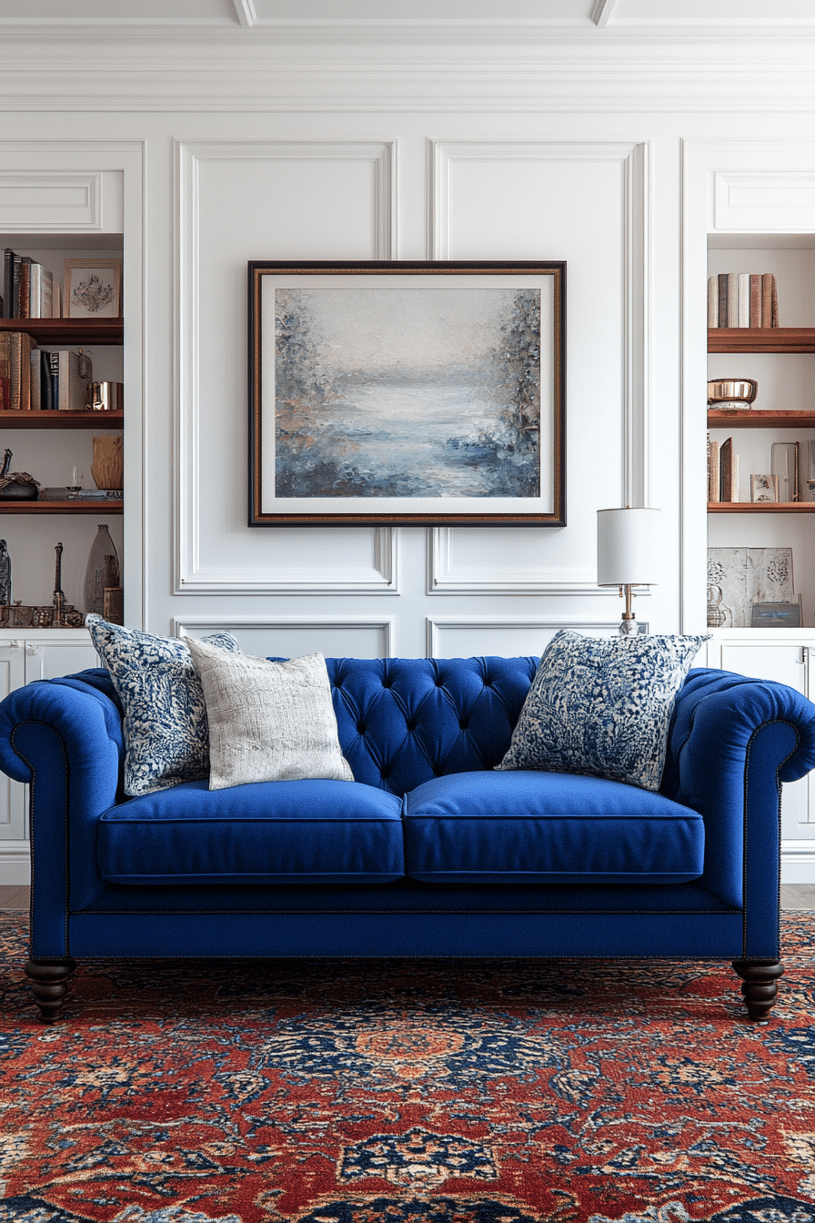 blue couch in the living room