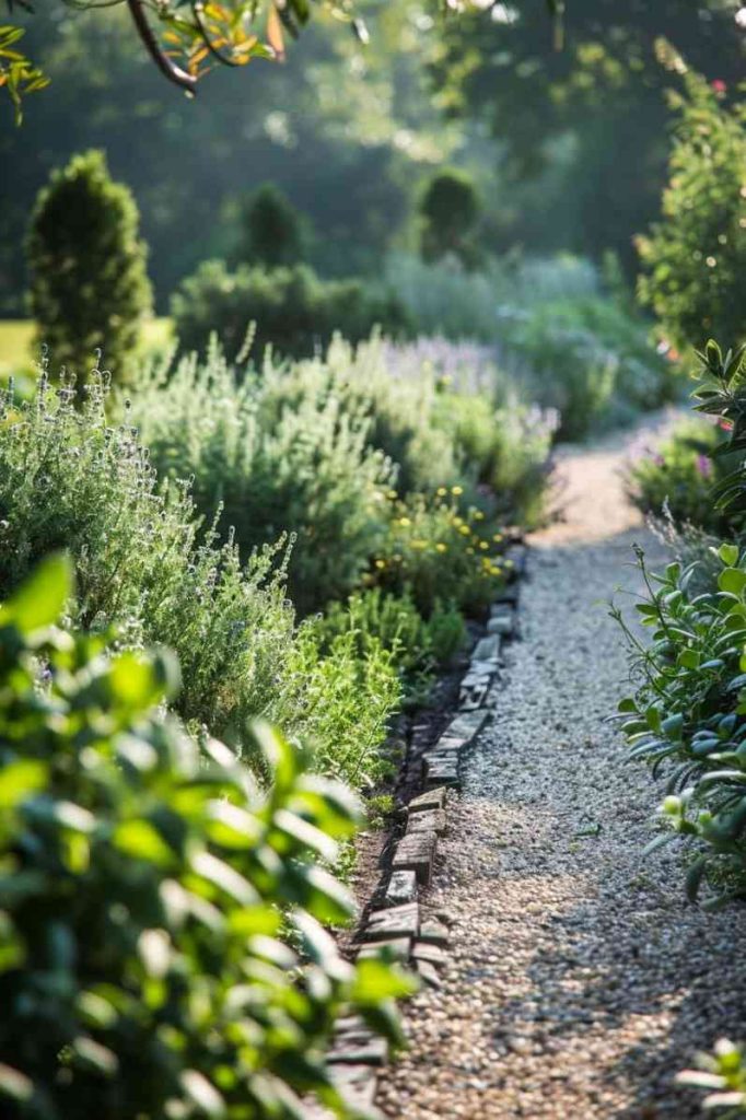 Perennials such as savory and sage line the <a href=