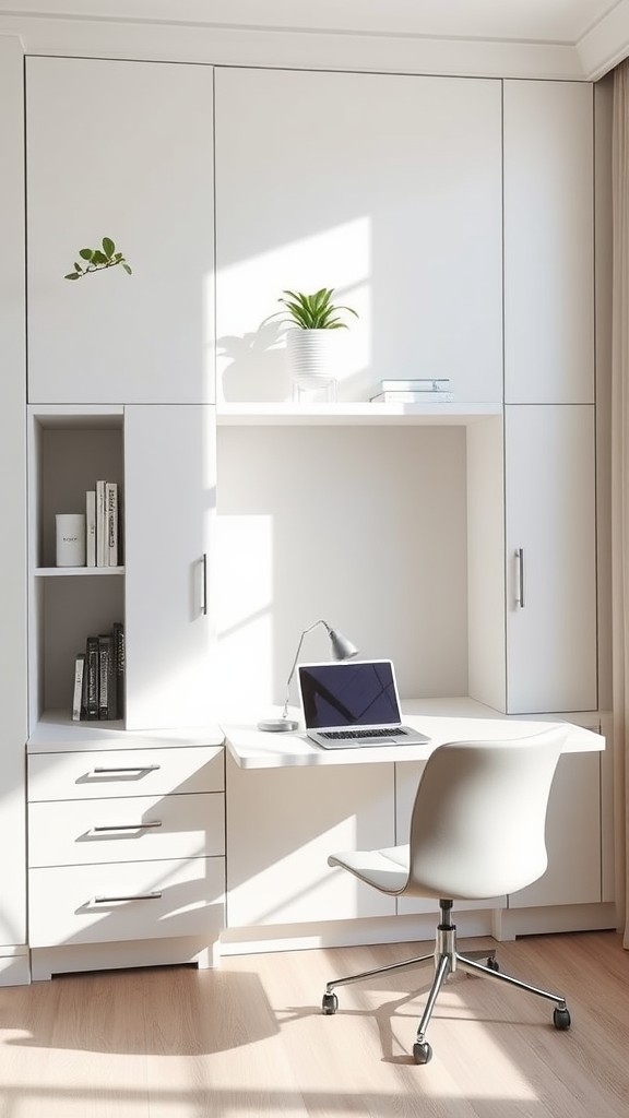 Built-in cupboards to hide office supplies