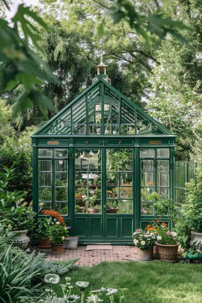 This traditional Victorian greenhouse evokes an era of splendor with its ornate details and <a href=