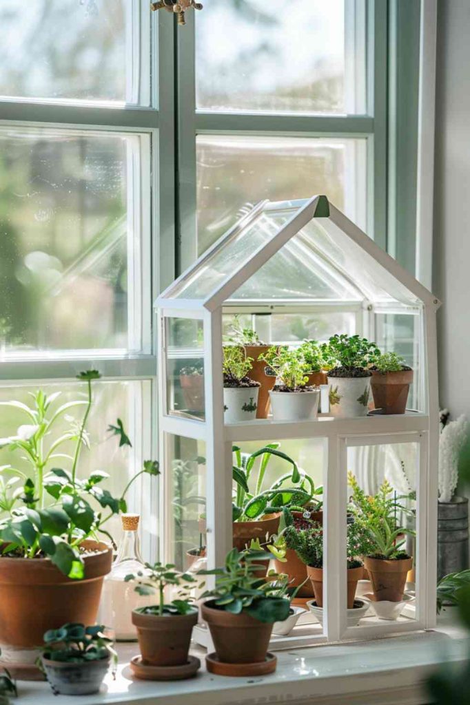 Tiny but mighty: This white mini greenhouse offers a small solution for growing herbs and flowers, bringing life into the smallest space.