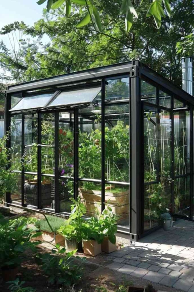 Made from a repurposed shipping container, this eco-chic greenhouse is a modern botanical space that combines sustainability with style.